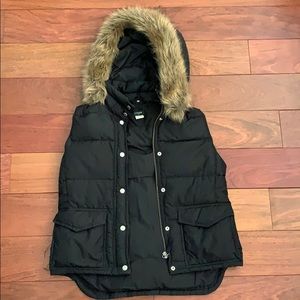 J. Crew detachable fur- hood vest